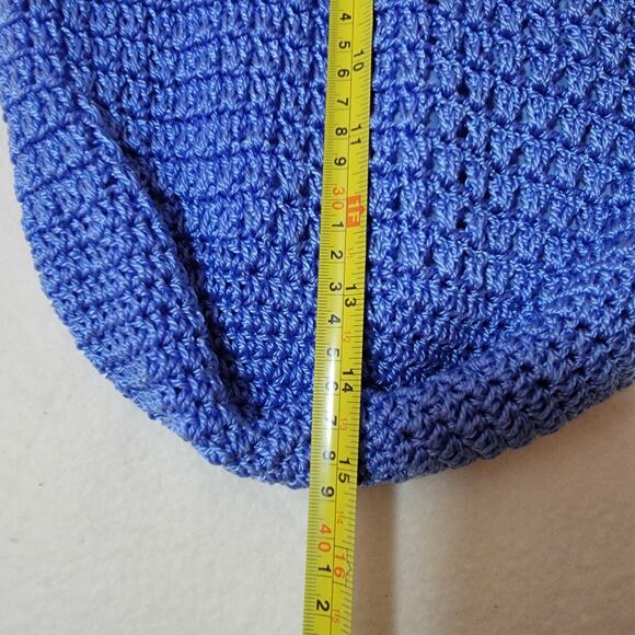 Crocheted‎ Market Bag Mesh Tote Knit Blue Coquette Cottage Casual Traditional - Picture 12 of 14